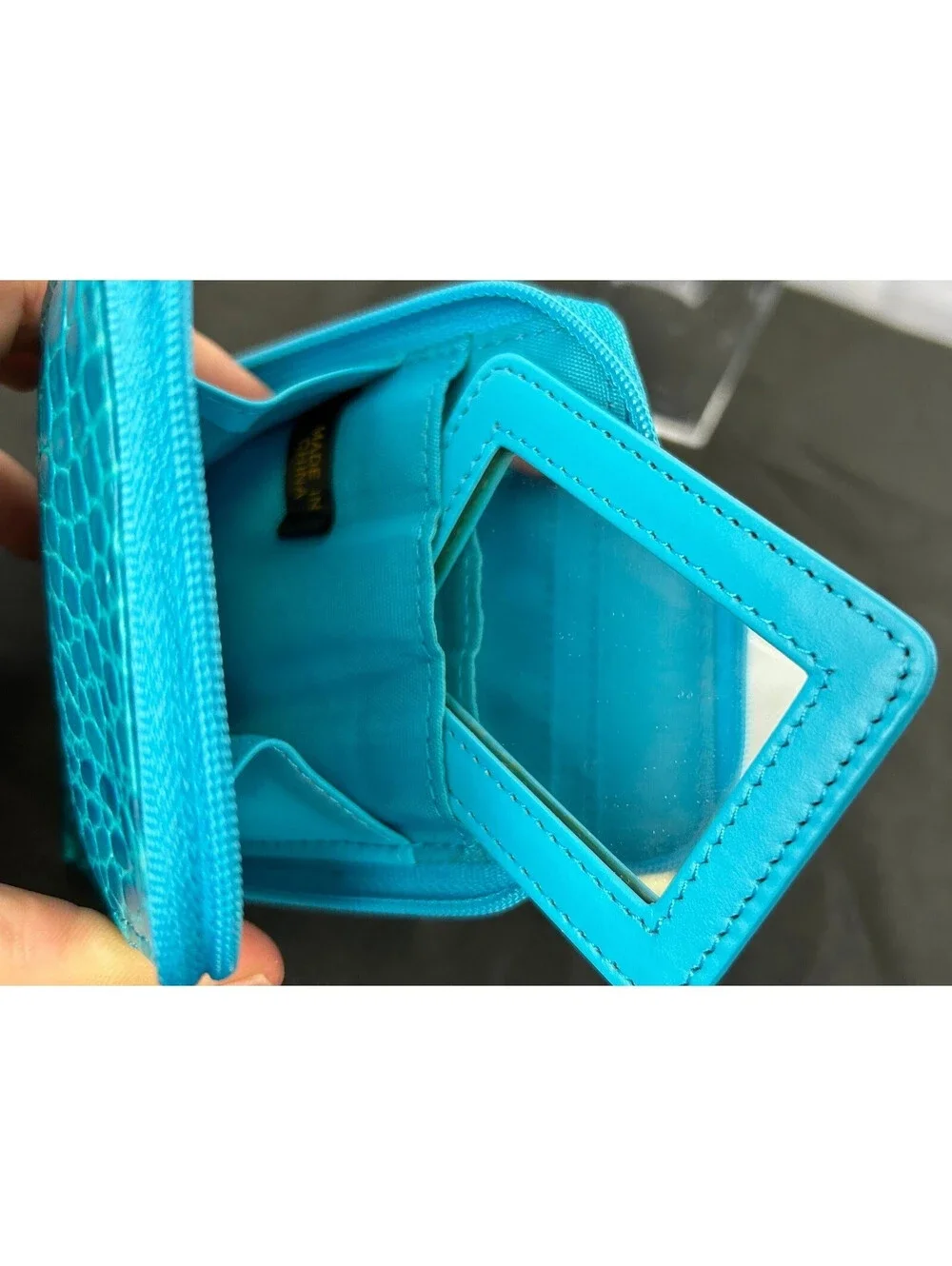 VTG Ralph Lauren Turquoise Croc Embossed Zip Around Coin Purse Wallet